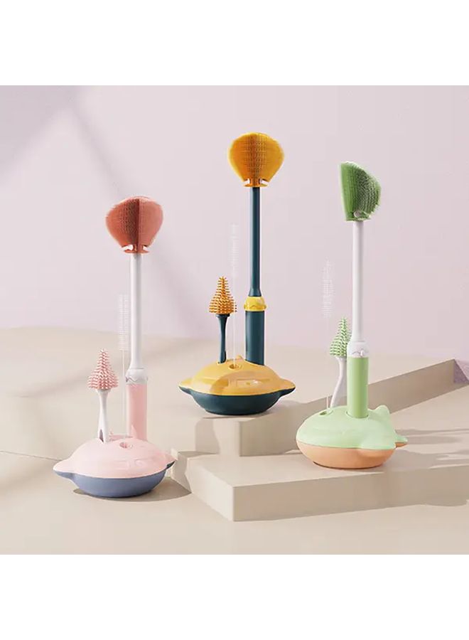 4pcs Bottle Brush Set With 360 Rotating Clean Sponge And Spout Cup Durable Plastic Green Yellow Pink Ideal For Nipples Pacifiers Straw Brushes Easy Clean Design - Image 1
