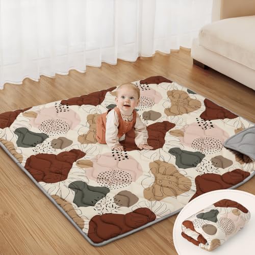 Blissful Diary Portable Baby Play Mats for Floor, Thicker Cushioned Foldable Baby Crawling Mat for Indoor Outdoor, Non-Slip & Washable Kids Playmat for Tummy Time Activity, Boho 43" X 43" - Image 1