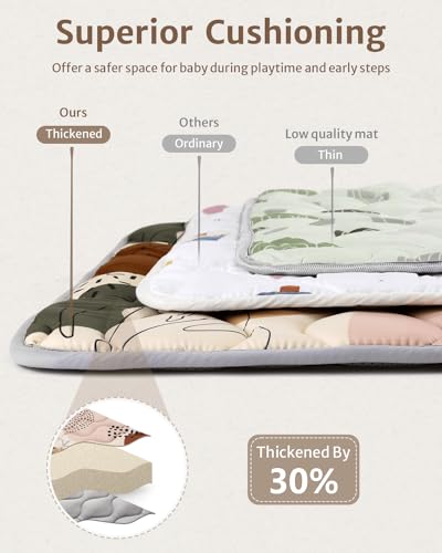 Blissful Diary Portable Baby Play Mats for Floor, Thicker Cushioned Foldable Baby Crawling Mat for Indoor Outdoor, Non-Slip & Washable Kids Playmat for Tummy Time Activity, Boho 43" X 43" - Image 4