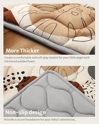 Blissful Diary Portable Baby Play Mats for Floor, Thicker Cushioned Foldable Baby Crawling Mat for Indoor Outdoor, Non-Slip & Washable Kids Playmat for Tummy Time Activity, Boho 43" X 43" - Image 5