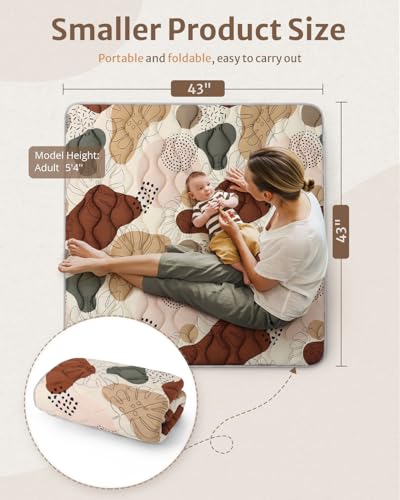Blissful Diary Portable Baby Play Mats for Floor, Thicker Cushioned Foldable Baby Crawling Mat for Indoor Outdoor, Non-Slip & Washable Kids Playmat for Tummy Time Activity, Boho 43" X 43" - Image 2