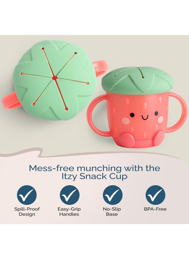 Itzy Ritzy Itzy Ritzy Toddler Snack Cup - Spill-Proof Snack Cup for Toddlers with Soft Silicone Lid for Easy Food Access - Easy-To-Hold Kids Snack Container With Handles - Ideal for 12 months & Up (Strawberry)  - Image 2