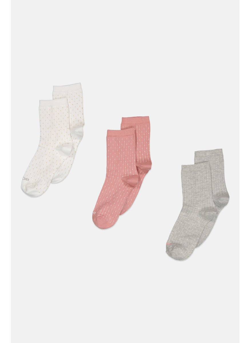 bebe - Women 3 Pairs Textured Long Socks, Grey/Pink/White - Image 1