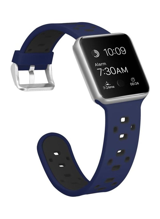 NIBEMINENT Square Hole Two-Colour Silicone Buckle Replacement Strap Watchband For Apple Watch Series 1/2/3/4/5/6/7/SE 42-44-45mm Navy Blue/Black - Image 3