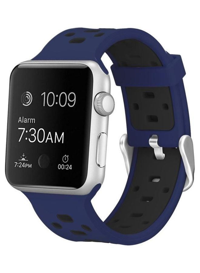NIBEMINENT Square Hole Two-Colour Silicone Buckle Replacement Strap Watchband For Apple Watch Series 1/2/3/4/5/6/7/SE 42-44-45mm Navy Blue/Black - Image 4