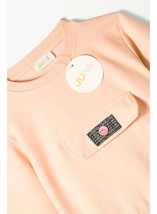 جون June Kids Pocket Flap Detailed 2-Pack Sweatshirt & Sweatpant Set Salmon