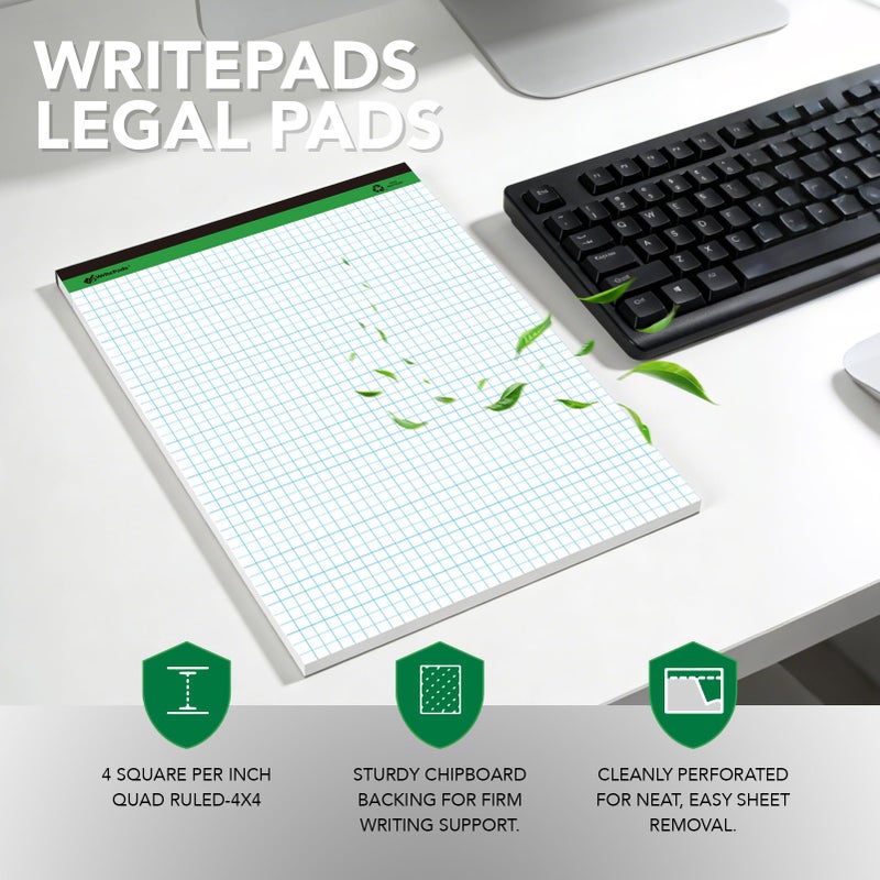 KAISA Graph Paper Legal Pads Writing Pads 6 pad 300 Sheets Recycled Paper 8.5"x11.75" Quad Ruled 4x4 Perforated 50sheets/pad Grid Paper Notepads Writing Tablet White For Office Supplies (White 6pad, 8.5x11.75'') - Image 3