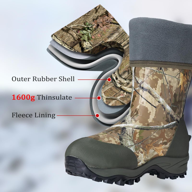 Hunthor Hunting Boots for Men with 1600g Insulation, Waterproof Rubber Boots with 4mm Neoprene & 2mm Fleece Lining, Rated to -20Â°F, Anti-Slip Outsole & Steel Shank for Hunting and Outdoor Work Size 6 - Image 4