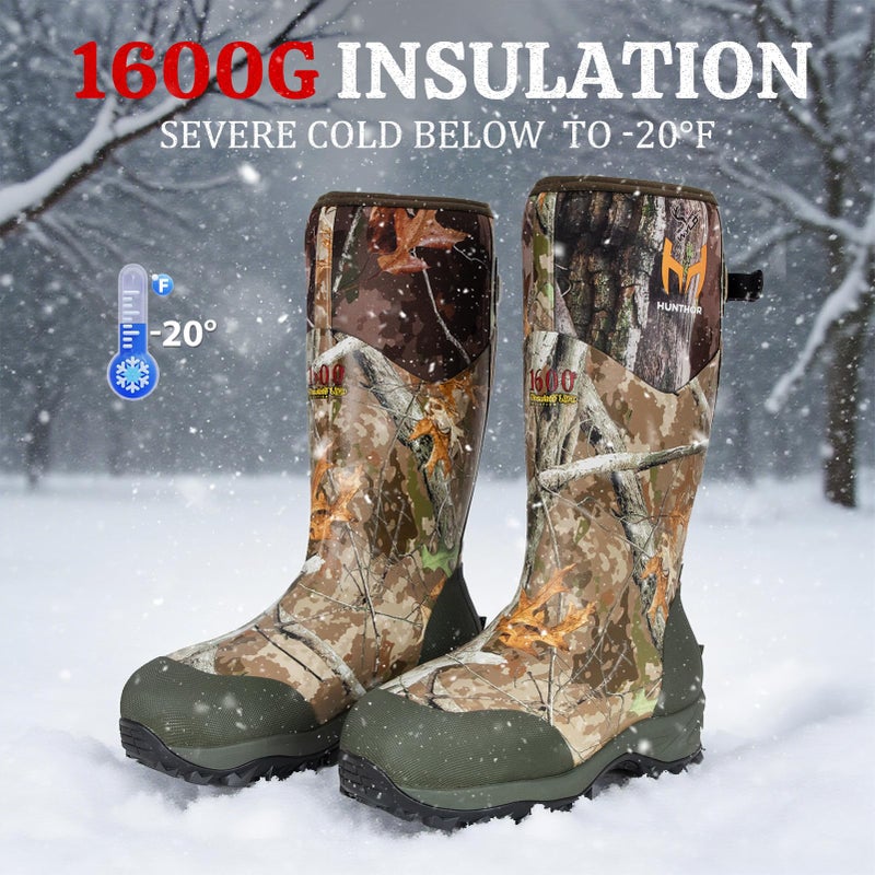 Hunthor Hunting Boots for Men with 1600g Insulation, Waterproof Rubber Boots with 4mm Neoprene & 2mm Fleece Lining, Rated to -20Â°F, Anti-Slip Outsole & Steel Shank for Hunting and Outdoor Work Size 6 - Image 3