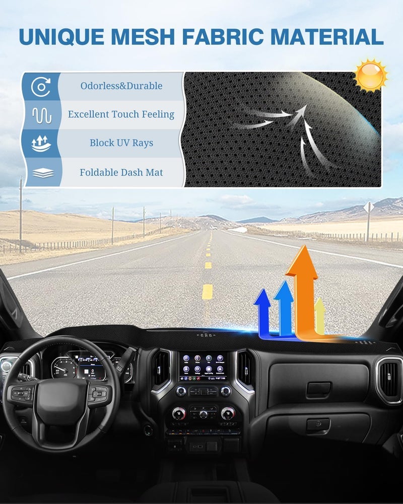 FIILINES Dash Cover Compatible with Chevy Chevrolet Tahoe Suburban/GMC Sierra Yukon 2015-2020 Dashboard Mat Cover Sunshade Nonslip Mesh Protector No Glare Accessories - Image 4