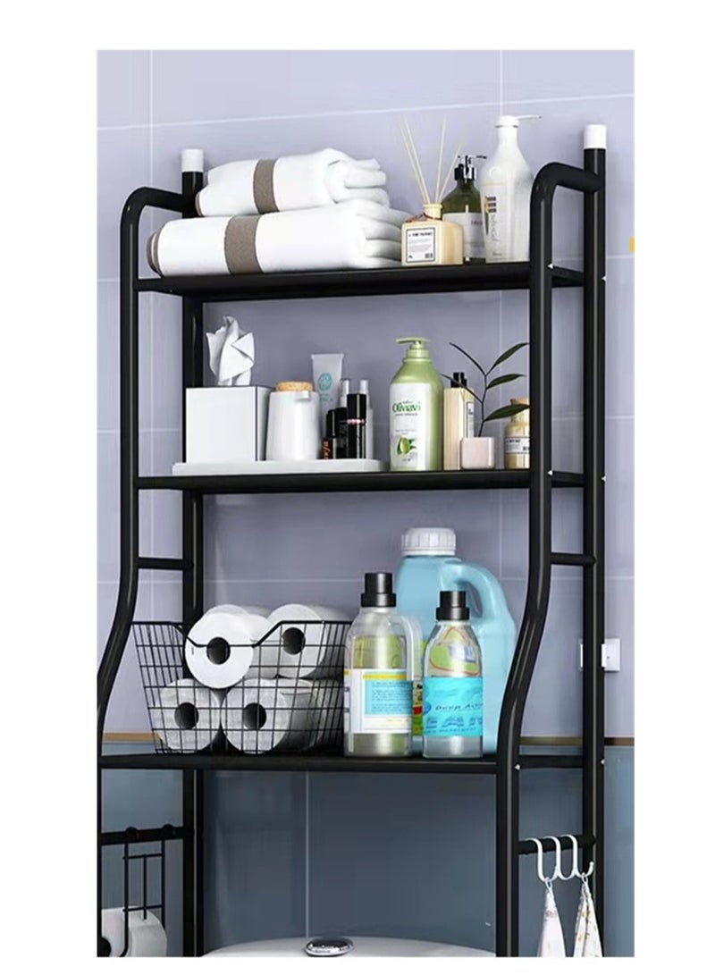 BLOOMING TIME 3 Shelf Towel Storage Rack Organizer Bathroom Shelf Black - Image 2