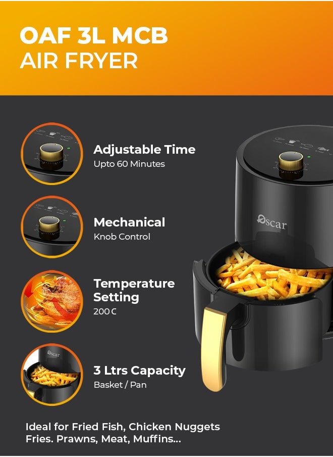 Oscar - OSCAR | Hand Control Air Fryer | Model: OAF3LMCB | Foods with Less Oil | Rapid Air Recycling Technology | Even Cooking | Easy-to-Use Controls | Compact Design 3 Liters Capacity - Image 1