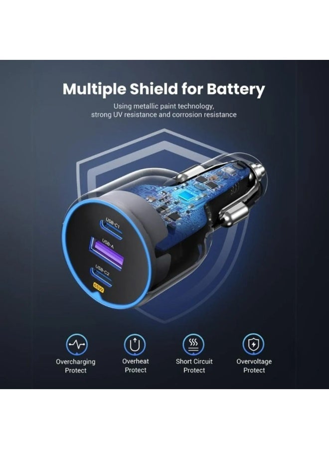 UGREEN ECO UGREEN 75W 3-Port Fast Car Charger, 2×USB-C + USB-A, PD 3.0 65W Single-Port Output, Multi-Device Charging, Model EC703 - Image 5