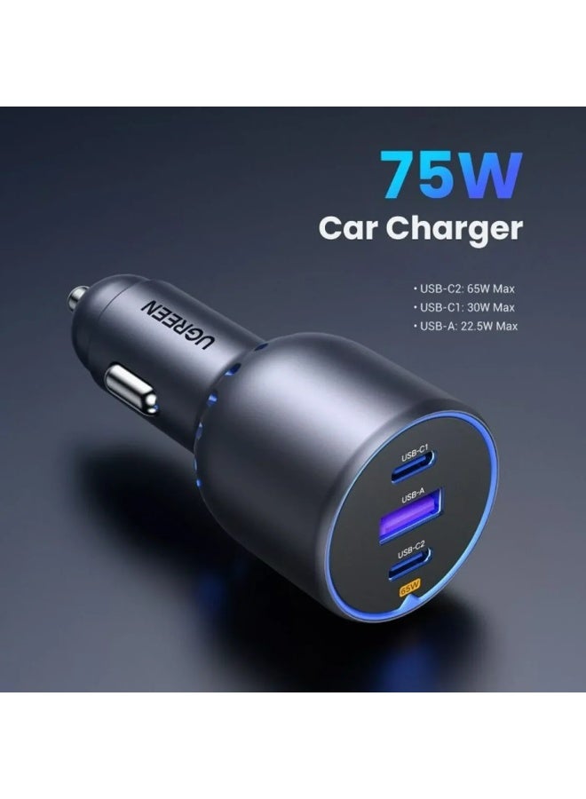 UGREEN ECO UGREEN 75W 3-Port Fast Car Charger, 2×USB-C + USB-A, PD 3.0 65W Single-Port Output, Multi-Device Charging, Model EC703 - Image 1