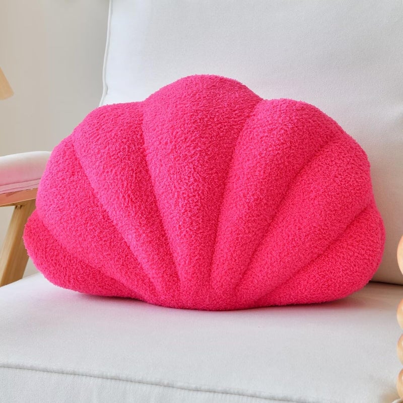 Lfsaaj Hot Pink Seashell Throw Pillows, Shell Shaped Throw Pillows, 13 Inch Soft Home Decorative Pillow Plush Cushion for Bed Couch Living Sofa Room Decor Accent Throw Pillow - Image 1