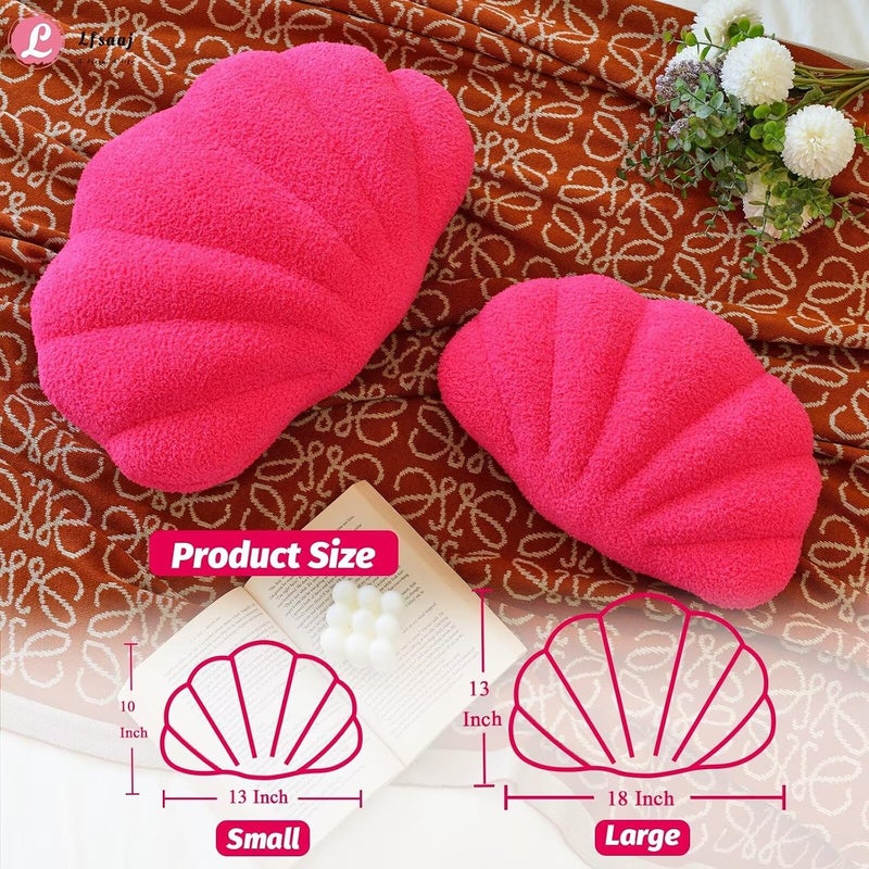 Lfsaaj Hot Pink Seashell Throw Pillows, Shell Shaped Throw Pillows, 13 Inch Soft Home Decorative Pillow Plush Cushion for Bed Couch Living Sofa Room Decor Accent Throw Pillow - Image 3