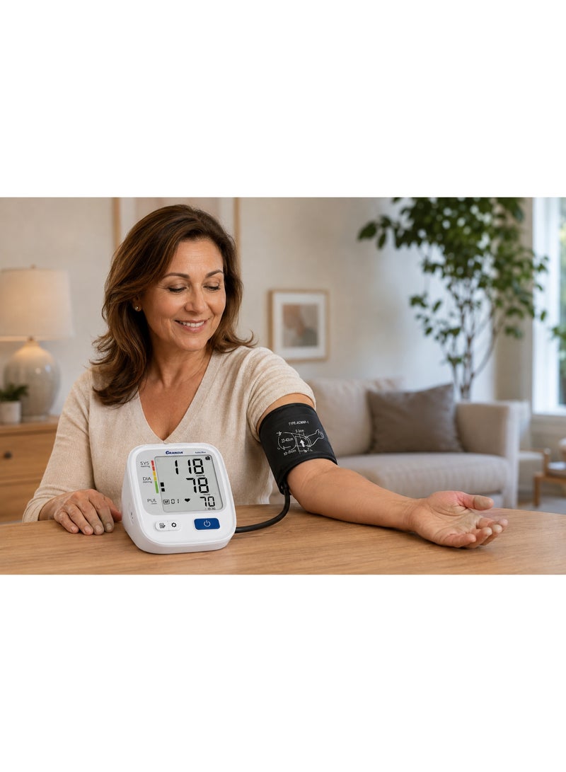  جرانزيا جهاز قياس ضغط الدم الرقمي للذراع جرانزيا أسترو ماكس شاشة LCD كبيرة ببطارية قابلة للشحن أبيض وأسود - قطعتين - Image 2