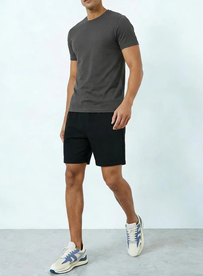 Take Two Charcoal men's graphic print round neck short sleeve T-shirt with shorts set for Men | Best Price UAE
