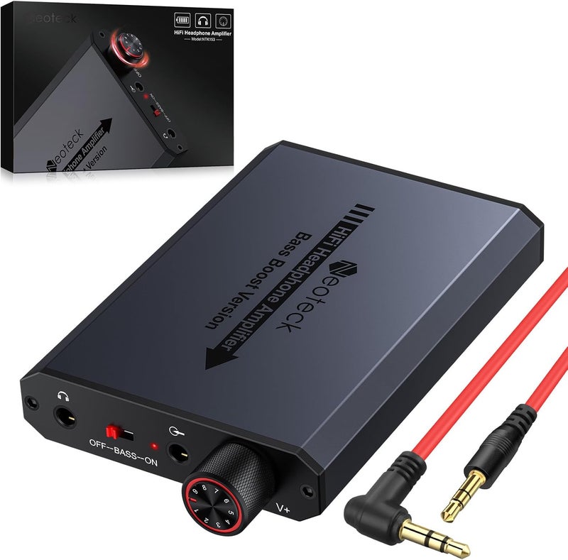 Neoteck مضخم سماعات رأس 3.5 مم مع تعزيز الجهير مضخم صوت HiFi محمول، 16-300 أوم، سطح ألومنيوم غير لامع لجهاز Mac، الهواتف، iPad، MP3، MP4، أجهزة الكمبيوتر، وحدة تحكم PS4 و PS5 - Image 1