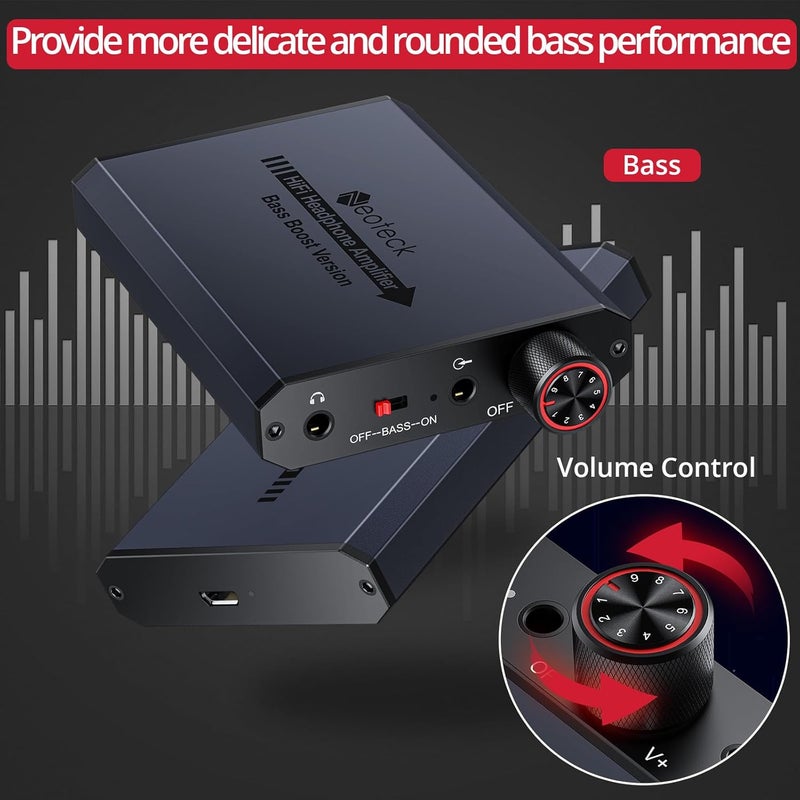 Neoteck مضخم سماعات رأس 3.5 مم مع تعزيز الجهير مضخم صوت HiFi محمول، 16-300 أوم، سطح ألومنيوم غير لامع لجهاز Mac، الهواتف، iPad، MP3، MP4، أجهزة الكمبيوتر، وحدة تحكم PS4 و PS5 - Image 4