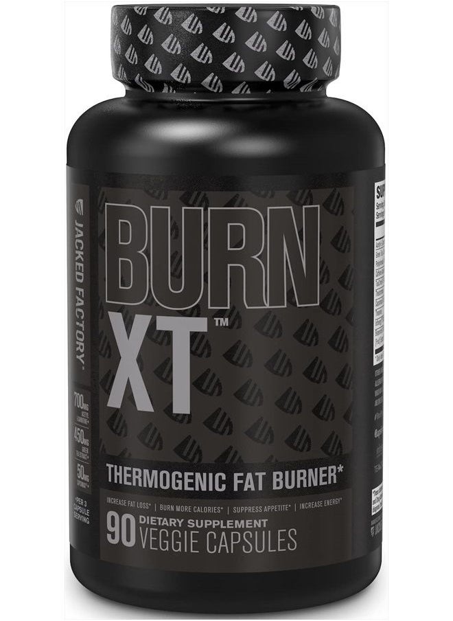 Jacked Factory - Burn XT Black Thermogenic Fat Burner - Weight Loss Supplement, Appetite Suppressant, Nootropic Energy Booster W/TeaCrine - Premium Acetyl L-Carnitine, Green Tea Extract, Capsimax - 90 Veg Diet Pills - Image 1