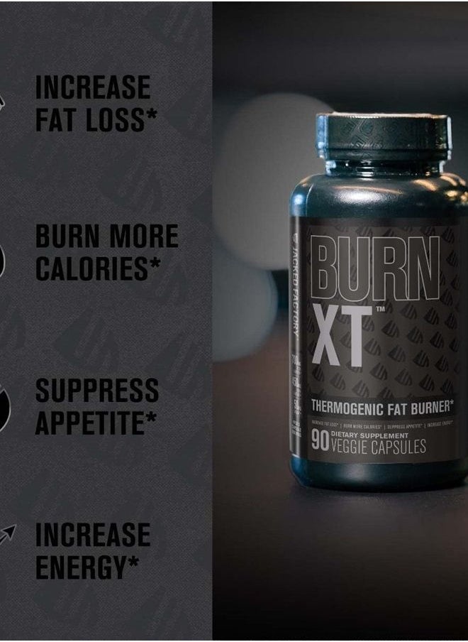 Jacked Factory - Burn XT Black Thermogenic Fat Burner - Weight Loss Supplement, Appetite Suppressant, Nootropic Energy Booster W/TeaCrine - Premium Acetyl L-Carnitine, Green Tea Extract, Capsimax - 90 Veg Diet Pills - Image 1