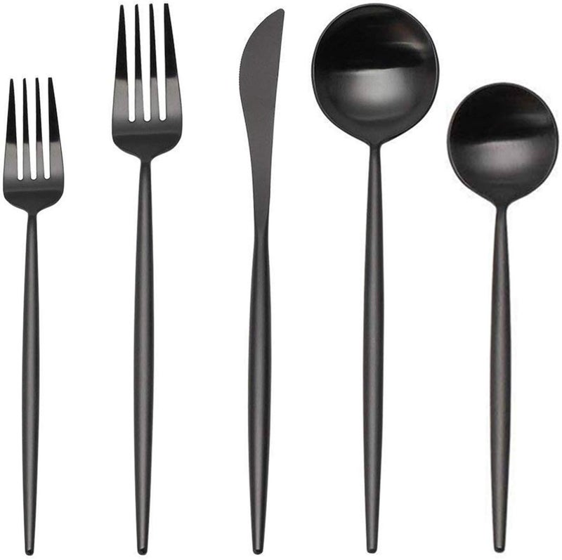 sharecook Matte Black Silverware Set sharecook 20Piece Stainless Steel Satin Finish Flatware Set Service for 4 Kitchen Utensil Set Tableware Cutlery Set for Home and Restaurant - Image 1