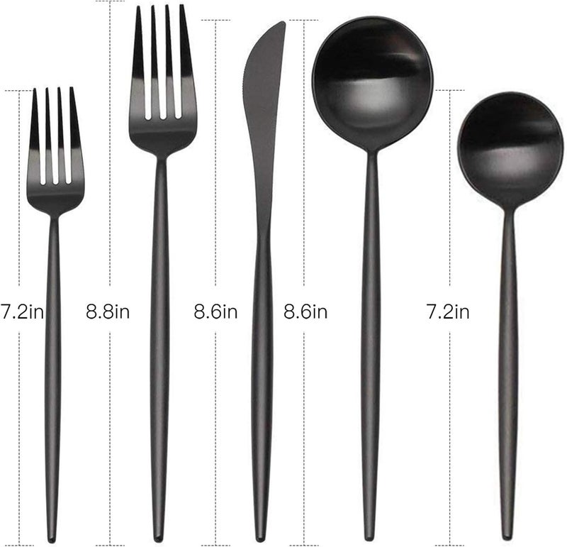 sharecook Matte Black Silverware Set sharecook 20Piece Stainless Steel Satin Finish Flatware Set Service for 4 Kitchen Utensil Set Tableware Cutlery Set for Home and Restaurant - Image 2