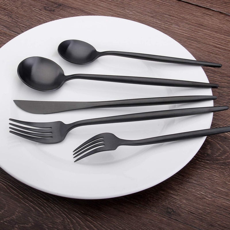 sharecook Matte Black Silverware Set sharecook 20Piece Stainless Steel Satin Finish Flatware Set Service for 4 Kitchen Utensil Set Tableware Cutlery Set for Home and Restaurant - Image 4