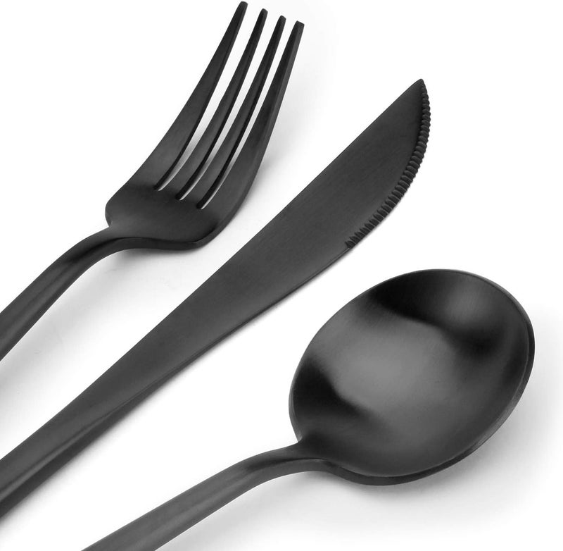 sharecook Matte Black Silverware Set sharecook 20Piece Stainless Steel Satin Finish Flatware Set Service for 4 Kitchen Utensil Set Tableware Cutlery Set for Home and Restaurant - Image 3