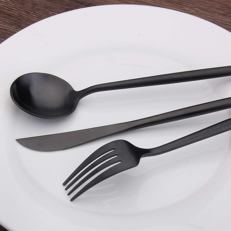 sharecook Matte Black Silverware Set sharecook 20Piece Stainless Steel Satin Finish Flatware Set Service for 4 Kitchen Utensil Set Tableware Cutlery Set for Home and Restaurant - Image 5