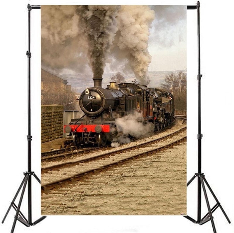 AOFOTO 5x7ft Old Fashioned Steam Locomotive Photography Studio Backdrops Vintage Train Depot Photo Shoot Background Retro Engine Outdoor Railway Video Props Adult Boy Girl Man Kid Artistic Portrait - Image 4