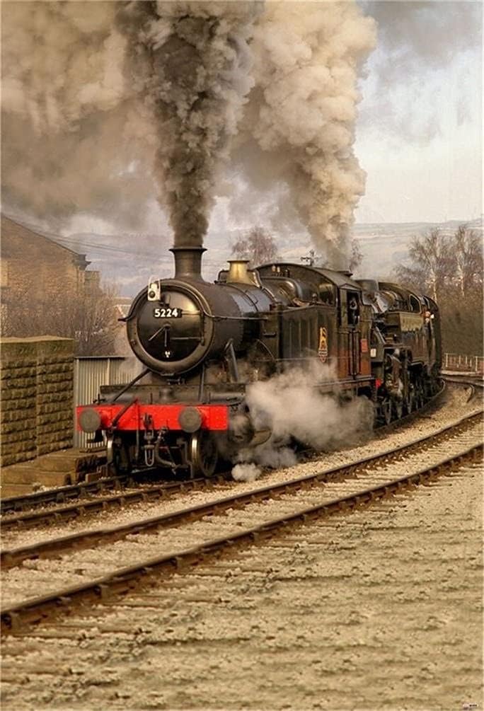 AOFOTO 5x7ft Old Fashioned Steam Locomotive Photography Studio Backdrops Vintage Train Depot Photo Shoot Background Retro Engine Outdoor Railway Video Props Adult Boy Girl Man Kid Artistic Portrait - Image 1
