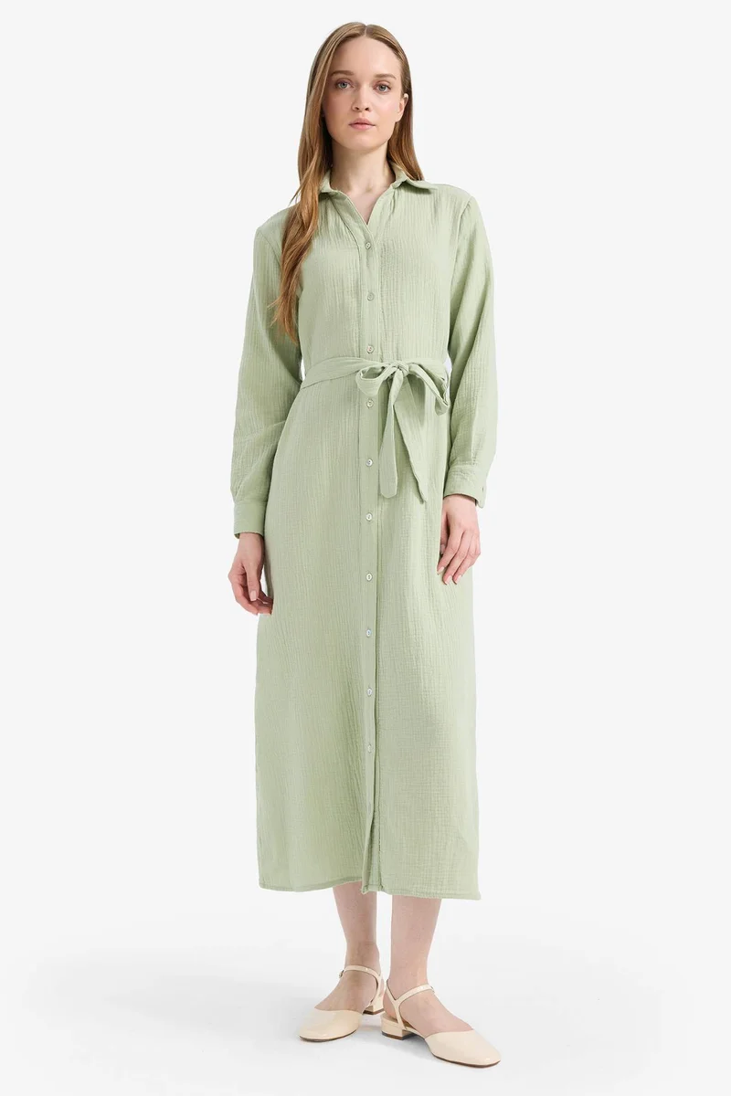 ديفاكتو Shirt Collar Muslin Dress