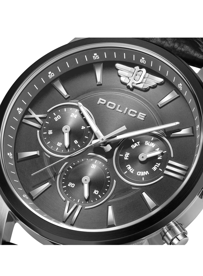 POLICE  Police Avondale Li Cool Grey Dial with Black Genuine Leather Chronograph Men's Watch for Men | Best Price UAE