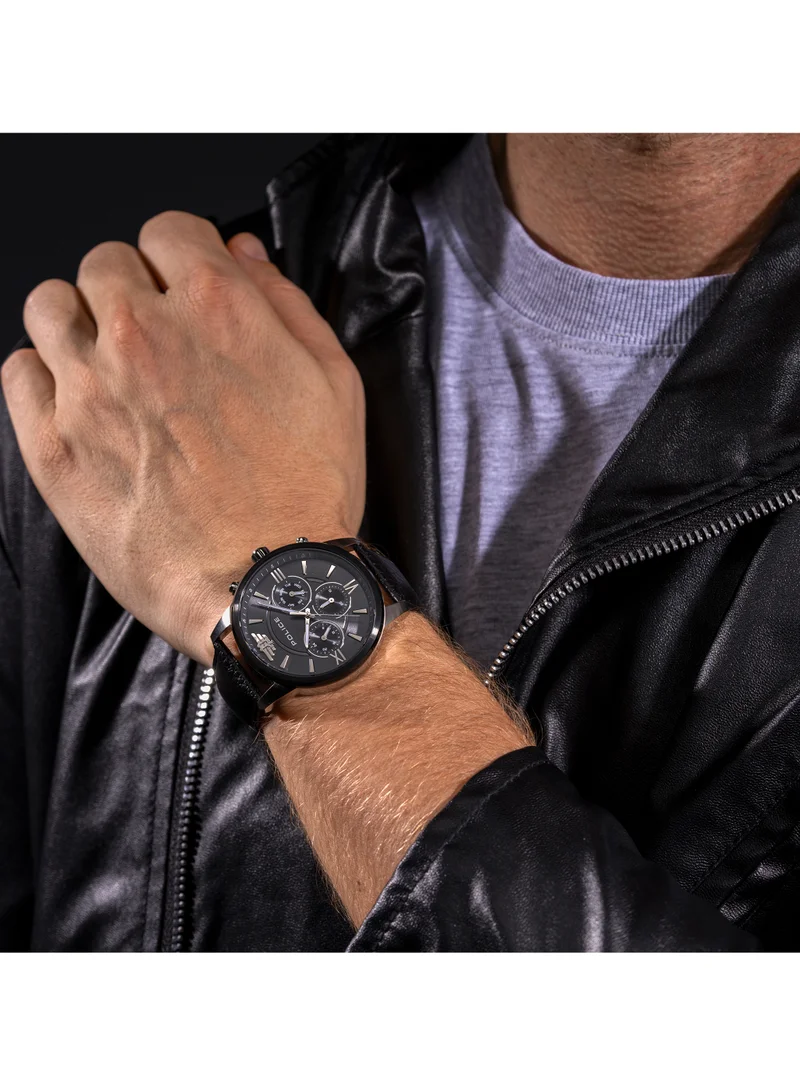 POLICE  Police Avondale Li Cool Grey Dial with Black Genuine Leather Chronograph Men's Watch for Men | Best Price UAE