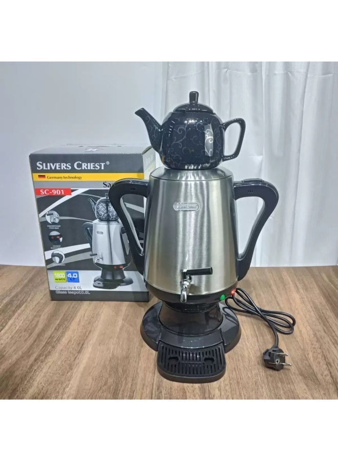 شظايا كريست Slivers Criest ساموار كهربائي، موديل SC-901، بسعة 4.0 لتر مع إبريق شاي زجاجي بسعة 0.8 لتر، بقوة 1800 واط، من الفولاذ المقاوم للصدأ. - Image 2