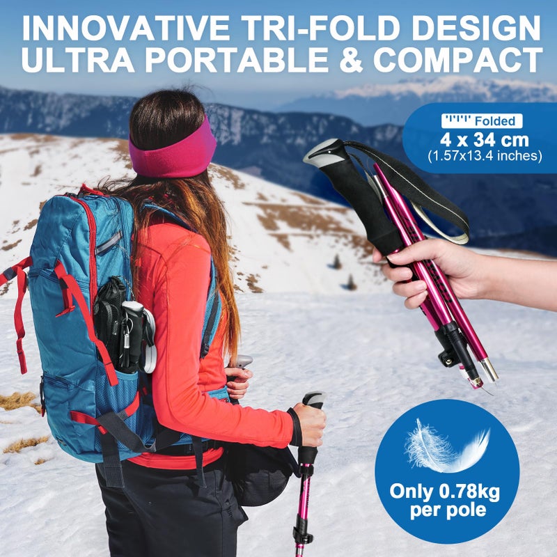 Covacure Hiking Poles Collapsible Trekking Poles - Aluminum Alloy 7075 Walking Sticks with Telescopic & Foldable Tri-fold Design Hiking Gear for Women Men, Camping, Climbing - Image 3