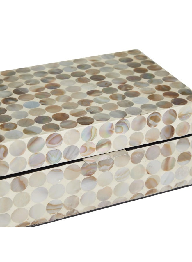 Deco 79 Deco 79 Mother of Pearl Shell Geometric Handmade Decorative Box Decorative Keepsake Boxes with Hinged Lid Set of 2 Storage Boxes 12 8W Cream  - Image 2