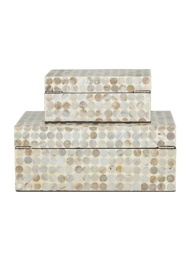 Deco 79 Deco 79 Mother of Pearl Shell Geometric Handmade Decorative Box Decorative Keepsake Boxes with Hinged Lid Set of 2 Storage Boxes 12 8W Cream  - Image 3