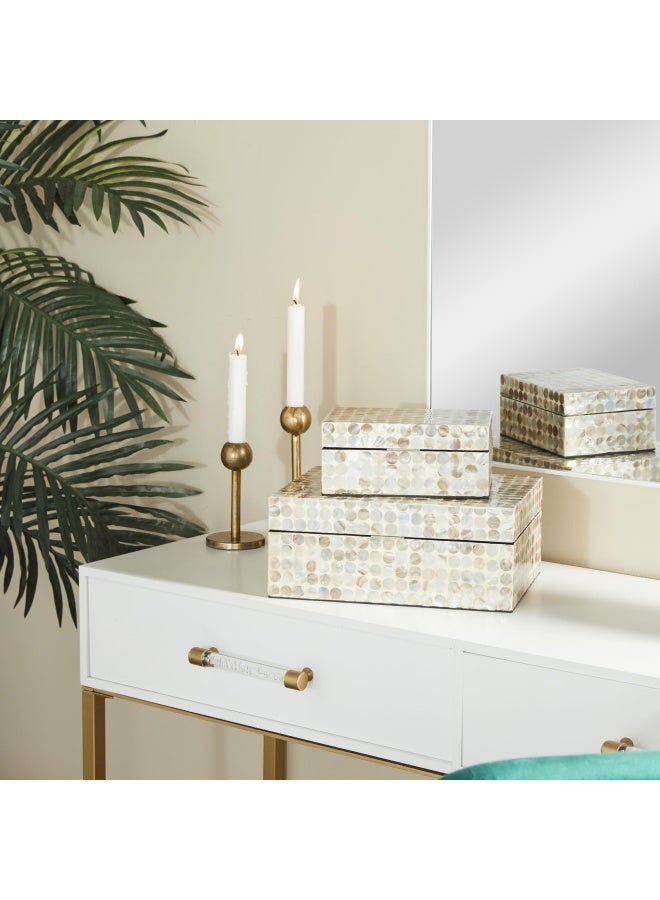 Deco 79 Deco 79 Mother of Pearl Shell Geometric Handmade Decorative Box Decorative Keepsake Boxes with Hinged Lid Set of 2 Storage Boxes 12 8W Cream  - Image 5