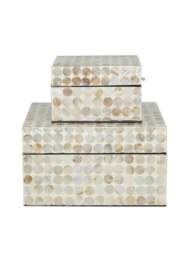 Deco 79 Deco 79 Mother of Pearl Shell Geometric Handmade Decorative Box Decorative Keepsake Boxes with Hinged Lid Set of 2 Storage Boxes 12 8W Cream  - Image 4