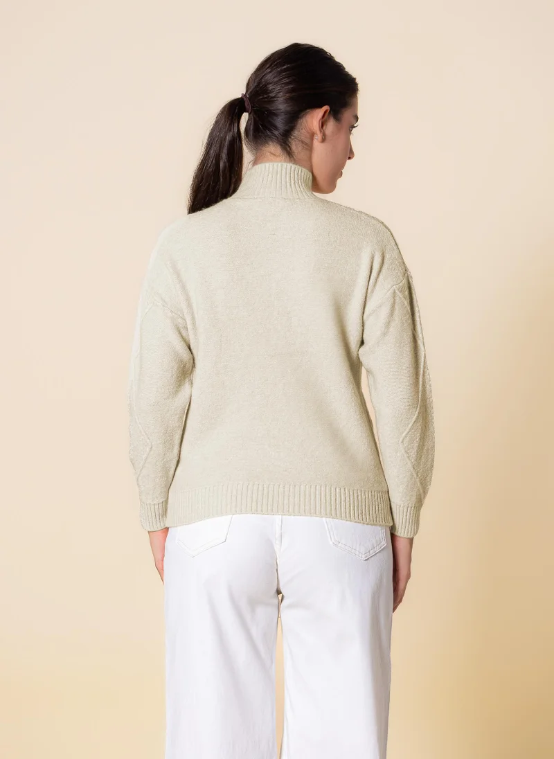 SHAPES CABLE KNIT HIGH NECK SWEATER
