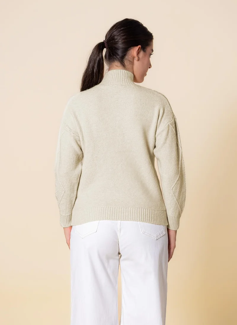 SHAPES CABLE KNIT HIGH NECK SWEATER