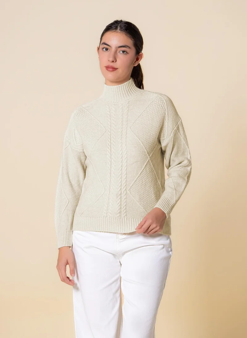 SHAPES CABLE KNIT HIGH NECK SWEATER