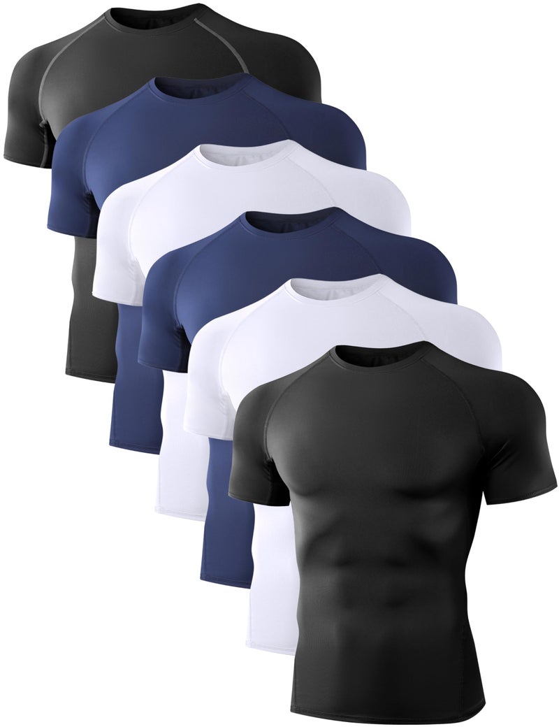 Men's Training Sports Compression Short Sleeve T-Shirt (Pack of 6) 2 Black 2 White 2 Blue S - Image 1