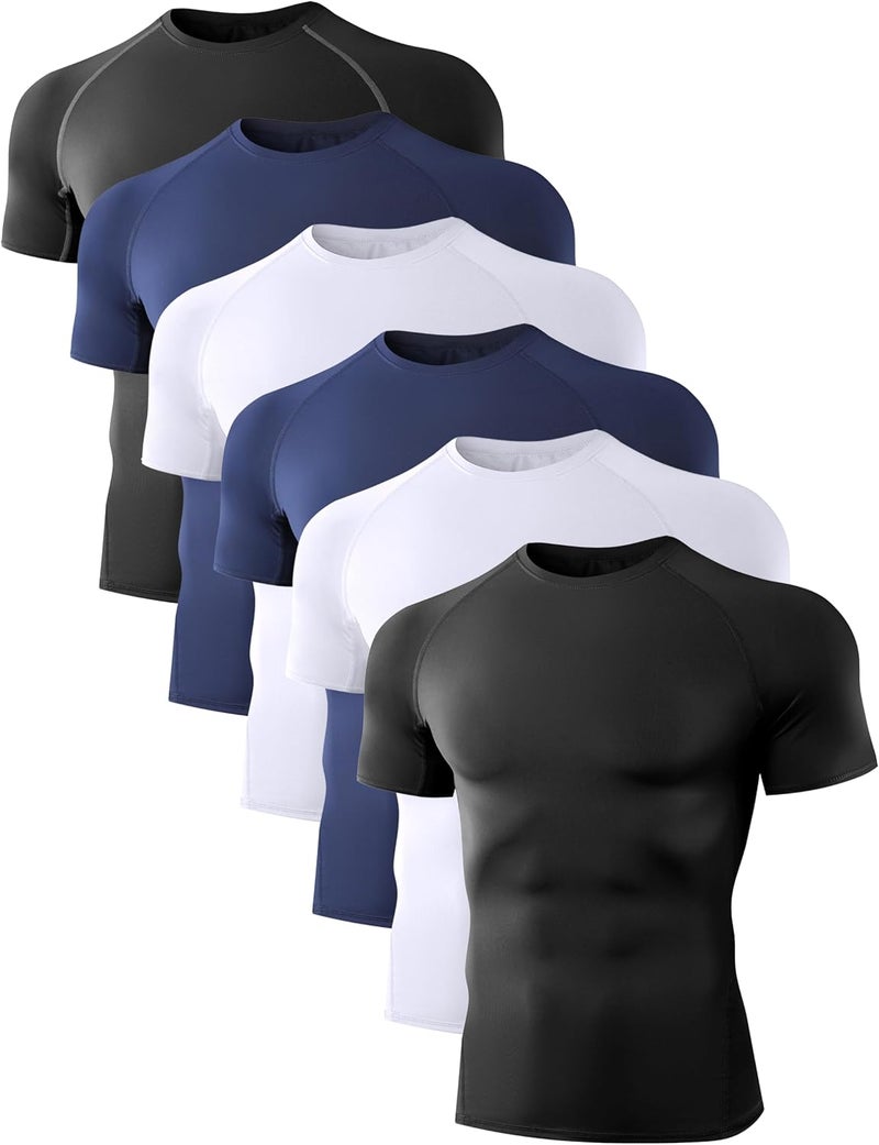 Men's Training Sports Compression Short Sleeve T-Shirt (Pack of 6) 2 Black 2 White 2 Blue S - Image 2