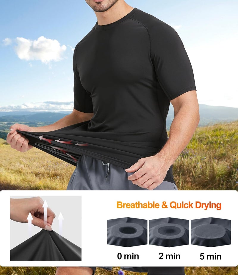 Men's Training Sports Compression Short Sleeve T-Shirt (Pack of 6) 2 Black 2 White 2 Blue S - Image 3