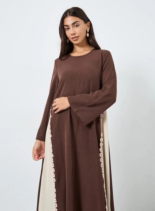 Amirah Brown Floral Lace A-Line Jalabiya