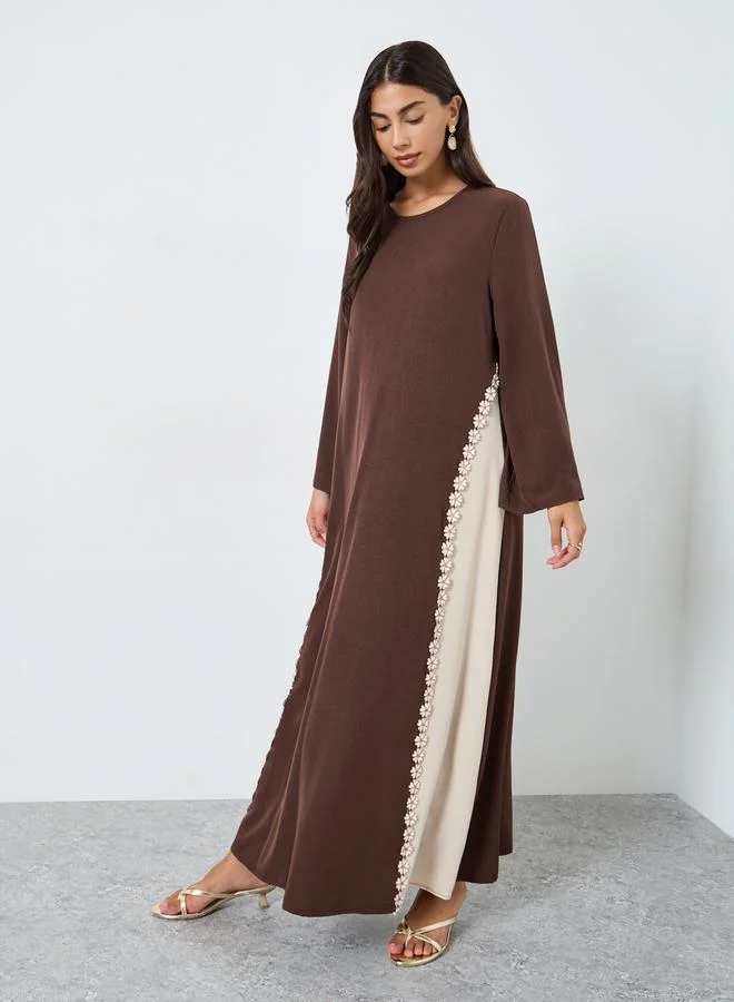 Amirah Amirah Brown Floral Lace A-Line Jalabiya